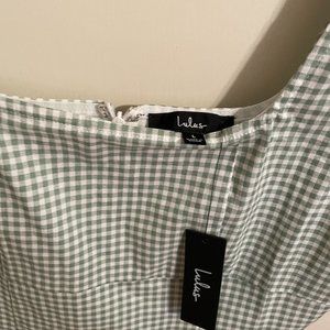 Sage Green Gigham Square Neck Mini Dress